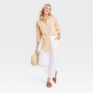 Universal Thread Women's Tunic Fit Button Down Shirt- Tan -Size Small NWT